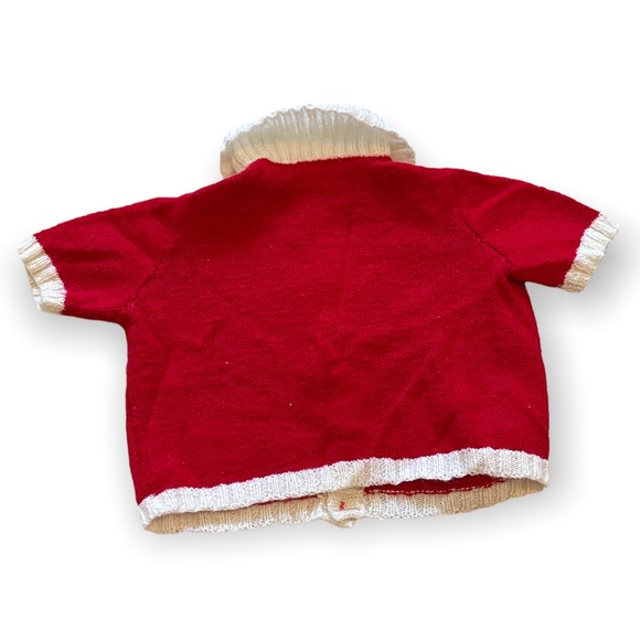 Vintage Hand Made Red And White Knit Holiday Overalls And Button Down Cardigan - Picture 4 of 9